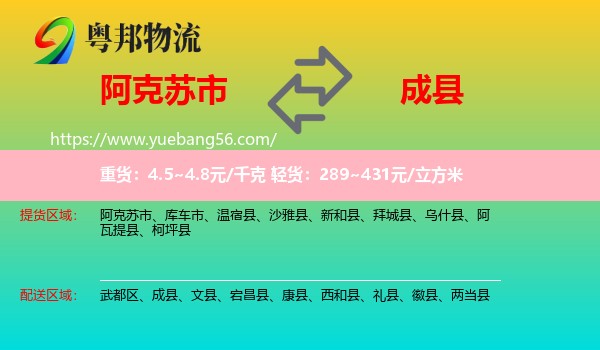阿克蘇市到成縣物流