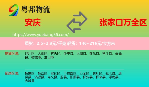 安慶到萬全區(qū)物流
