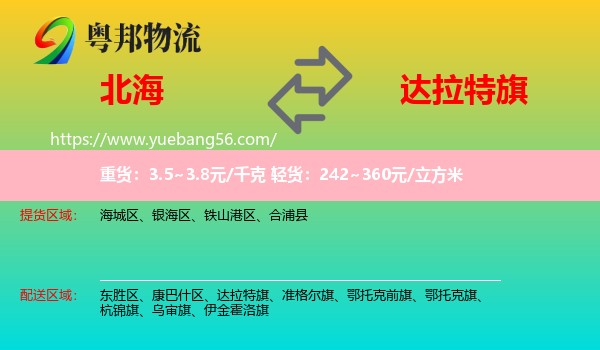 北海到達(dá)拉特旗物流