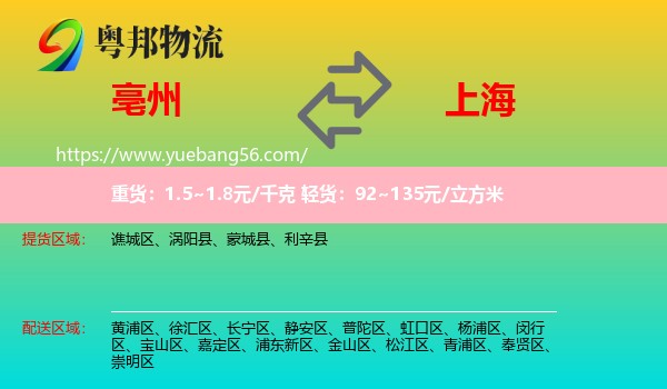 亳州到上海物流