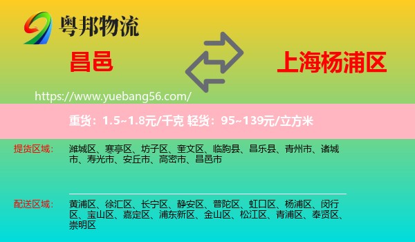 昌邑市到楊浦區(qū)物流