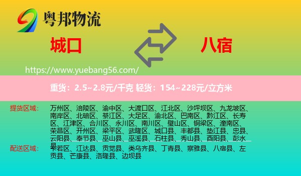 城口縣到八宿縣物流