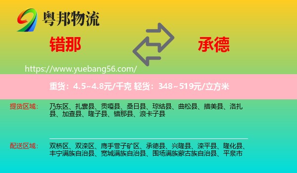 錯那縣到承德物流