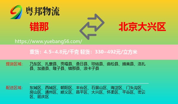 錯那縣到大興區(qū)物流