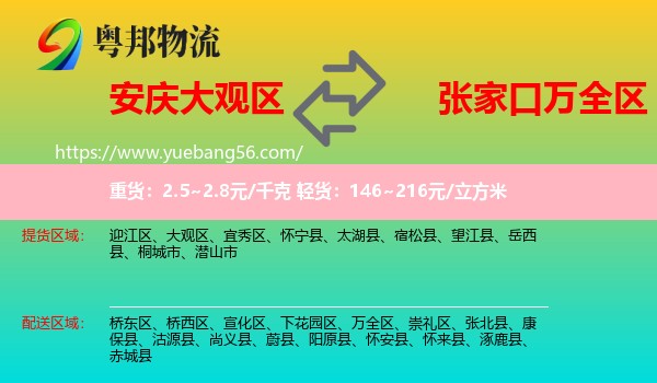 大觀區(qū)到萬全區(qū)物流