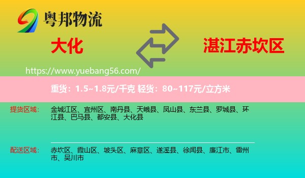 大化縣到赤坎區(qū)物流