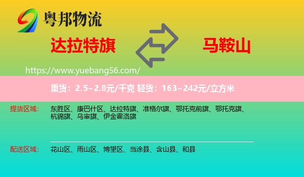 達(dá)拉特旗到馬鞍山物流