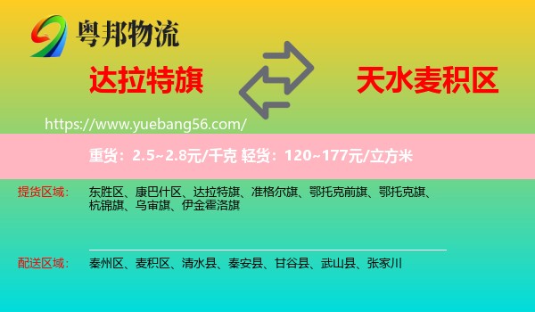 達(dá)拉特旗到麥積區(qū)物流