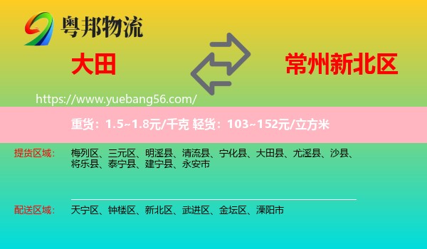 大田縣到新北區(qū)物流