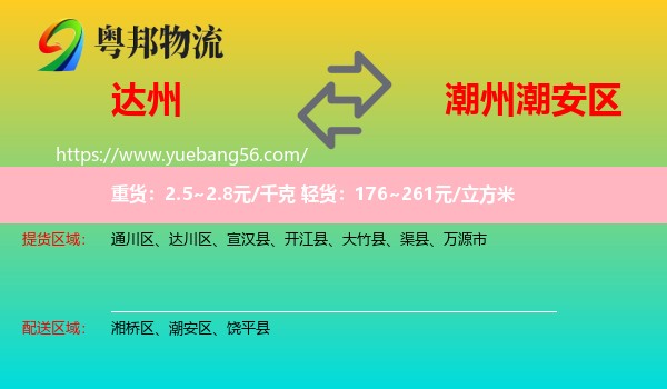 達(dá)州到潮安區(qū)物流