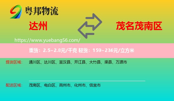 達州到茂南區(qū)物流