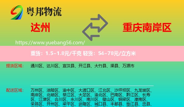 達(dá)州到南岸區(qū)物流