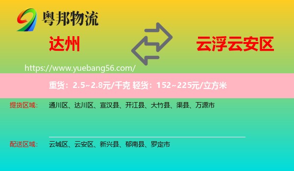 達州到云安區(qū)物流