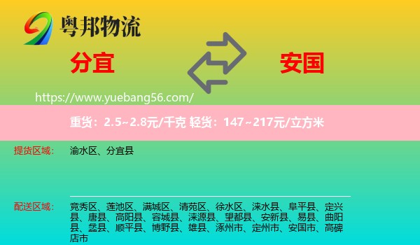 分宜縣到安國市物流