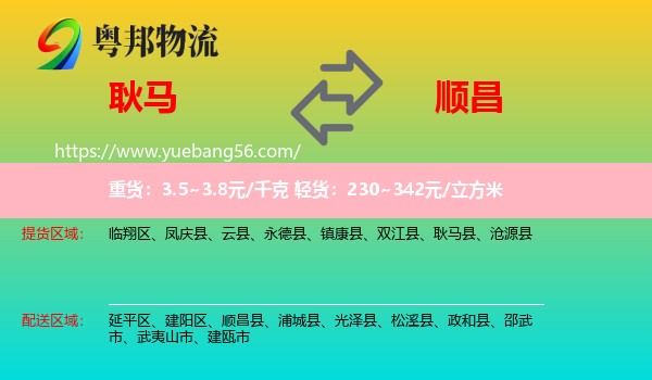 耿馬縣到順昌縣物流