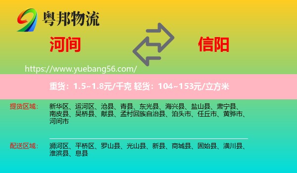 河間市到信陽物流