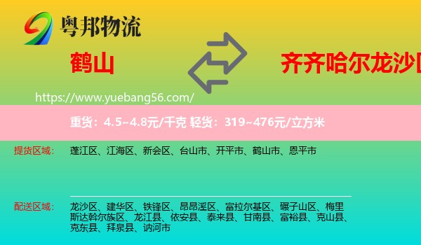鶴山市到龍沙區(qū)物流