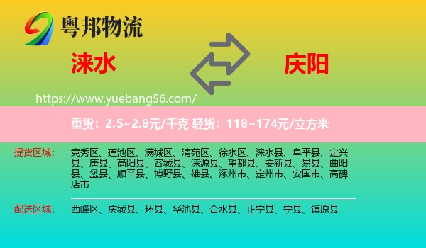 淶水縣到慶陽物流