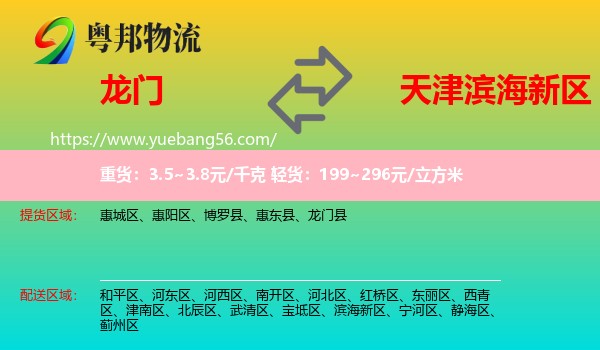 龍門縣到濱海新區(qū)物流