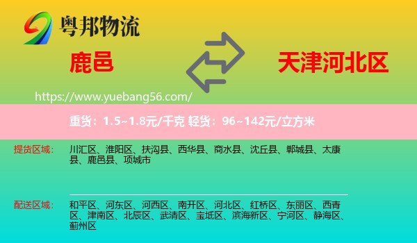 鹿邑縣到河北區(qū)物流