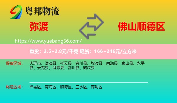 彌渡縣到順德區(qū)物流