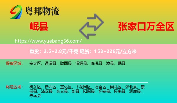 岷縣到萬(wàn)全區(qū)物流