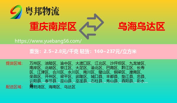 南岸區(qū)到烏達區(qū)物流