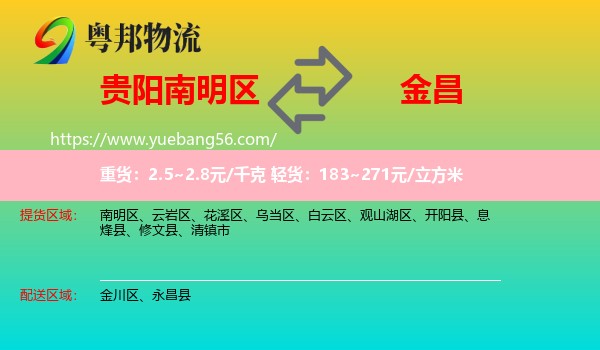 南明區(qū)到金昌物流