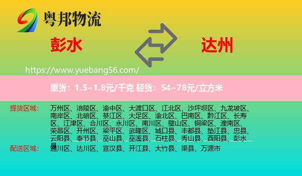 彭水縣到達州物流