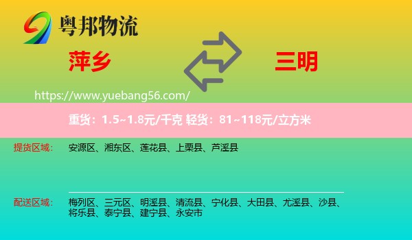 萍鄉(xiāng)到三明物流