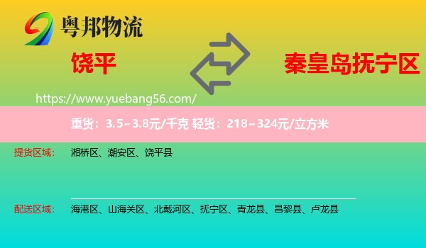 饒平縣到撫寧區(qū)物流