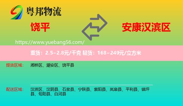 饒平縣到漢濱區(qū)物流