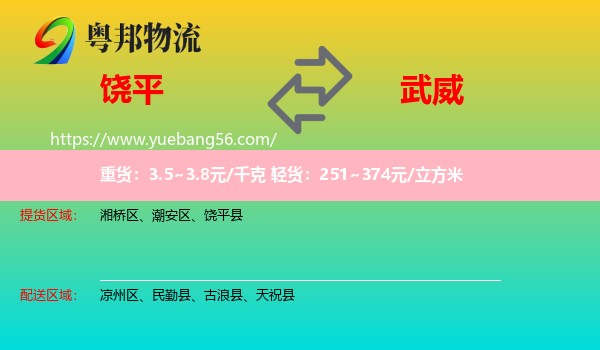 饒平縣到武威物流