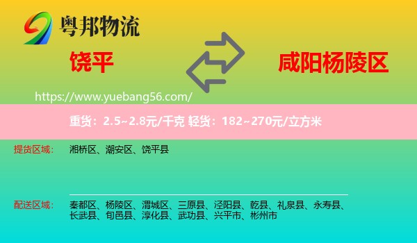 饒平縣到楊陵區(qū)物流
