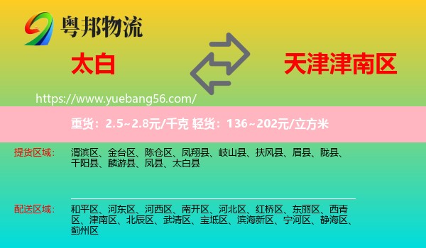 太白縣到津南區(qū)物流