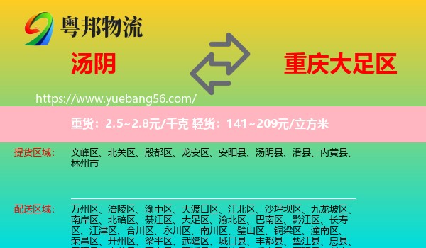 湯陰縣到大足區(qū)物流