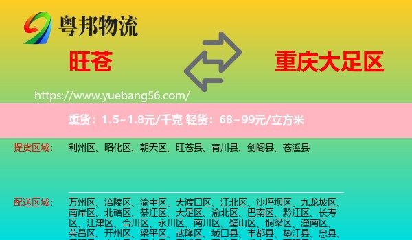 旺蒼縣到大足區(qū)物流