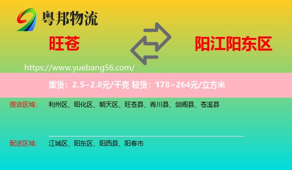 旺蒼縣到陽東區(qū)物流