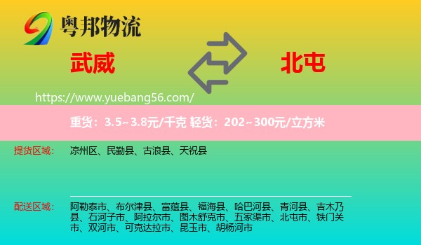 武威到北屯市物流