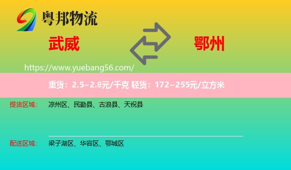 武威到鄂州物流