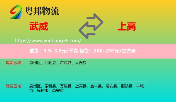 武威到上高縣物流