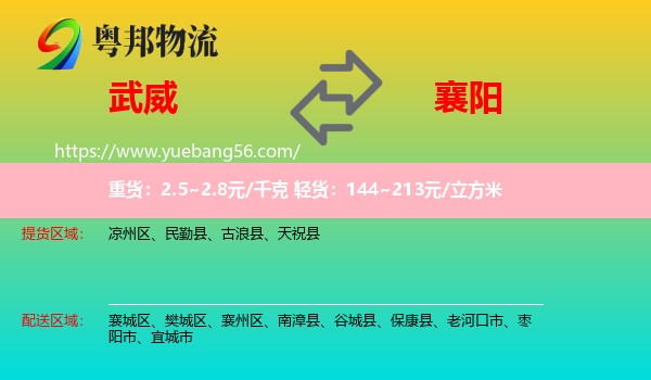 武威到襄陽物流