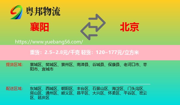 襄陽到北京物流