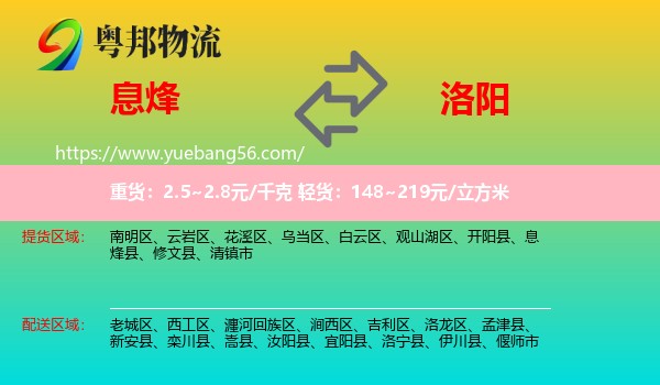 息烽縣到洛陽(yáng)物流