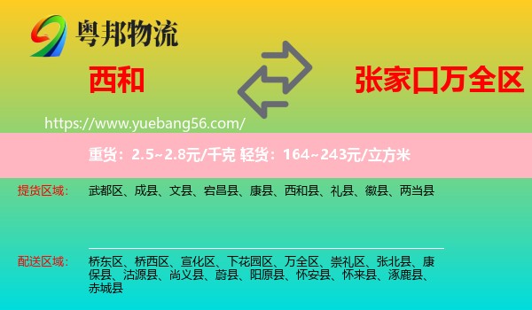 西和縣到萬(wàn)全區(qū)物流