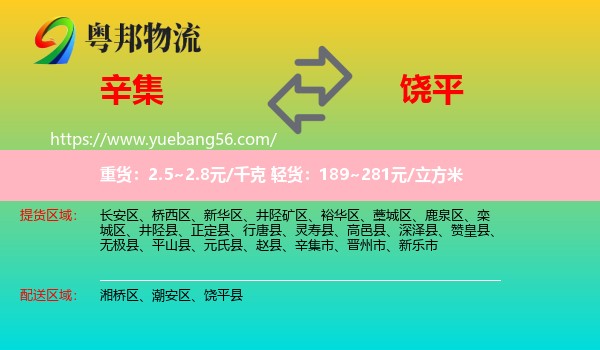 辛集市到饒平縣物流