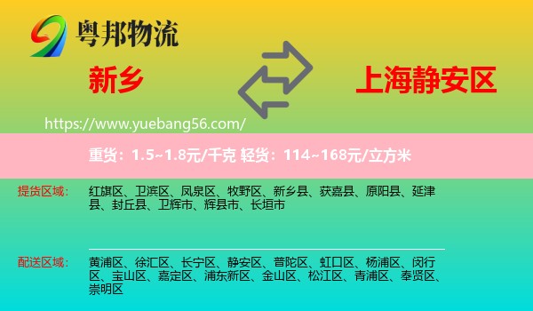 新鄉(xiāng)到靜安區(qū)物流