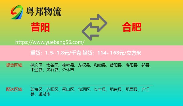 昔陽(yáng)縣到合肥物流