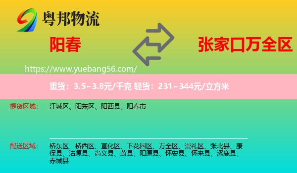 陽春市到萬全區(qū)物流