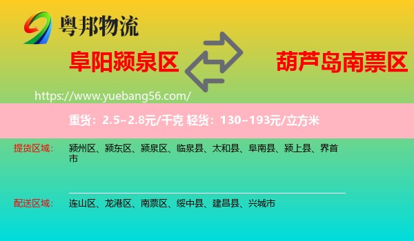 潁泉區(qū)到南票區(qū)物流